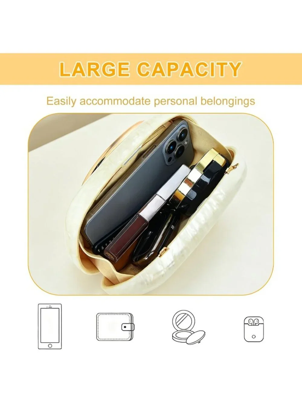 〽️Women’s Beige White Acrylic Clutch Purse Chain Shoulder Imported Crossbody Bag